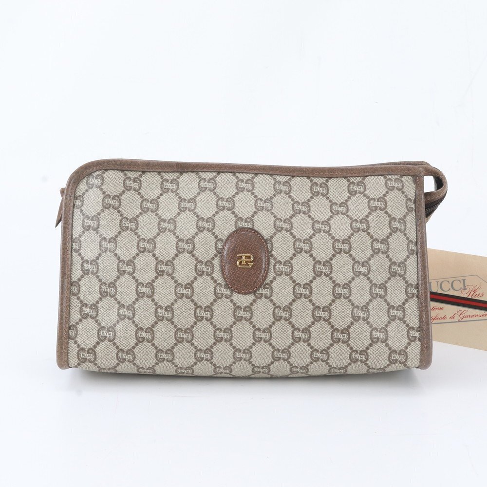 Gucci GG Plus Supreme Leather Shoulder Bag Clutch Business Brown WIR